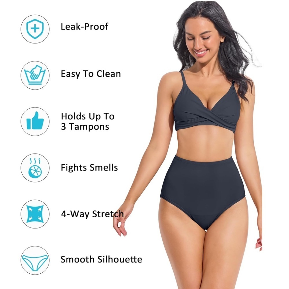Beautikini Period Swimwear High Waisted L ocean Swim Bottoms Leakproof Bikini - Picture 3 of 12